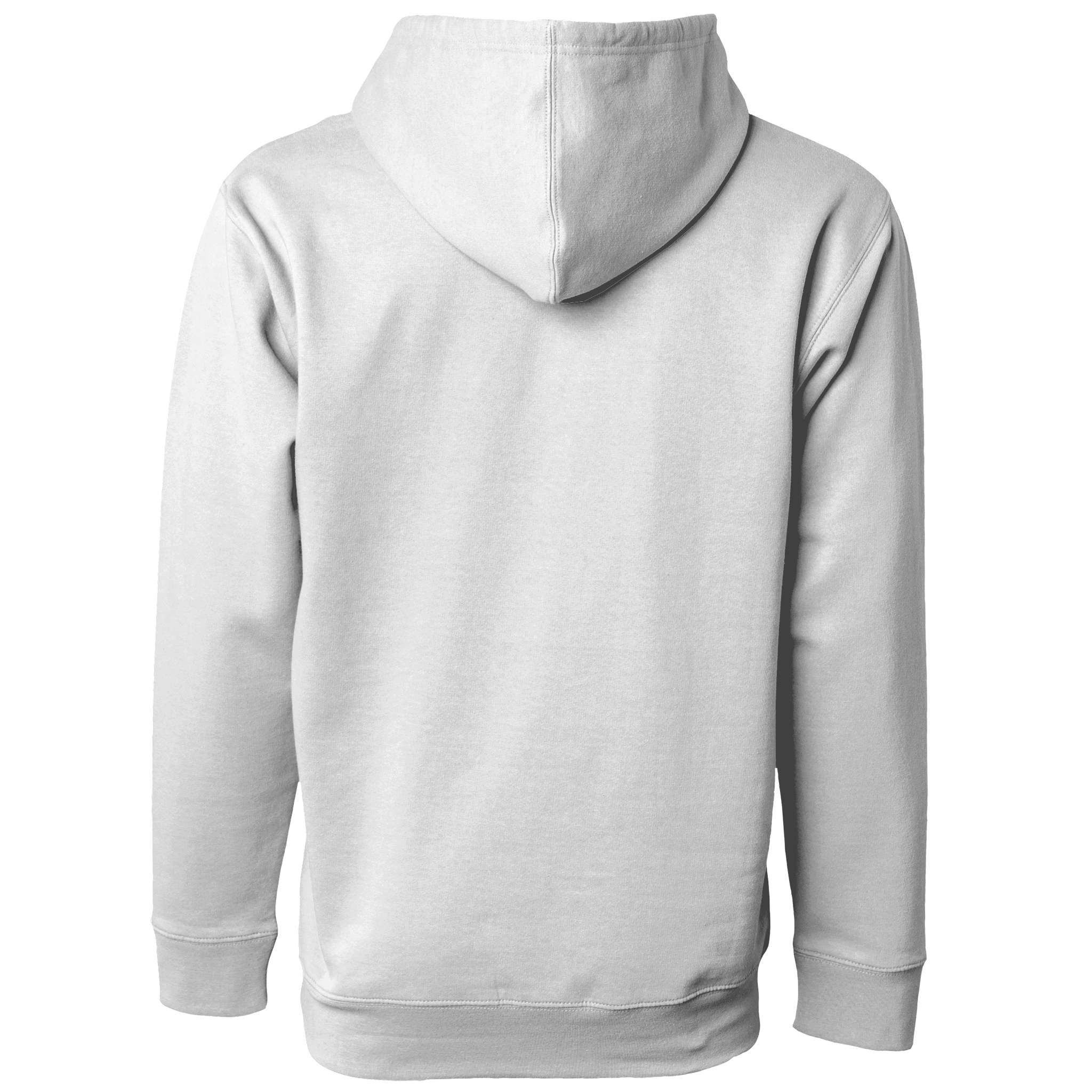 Gray hoodie shown from the back on a white background